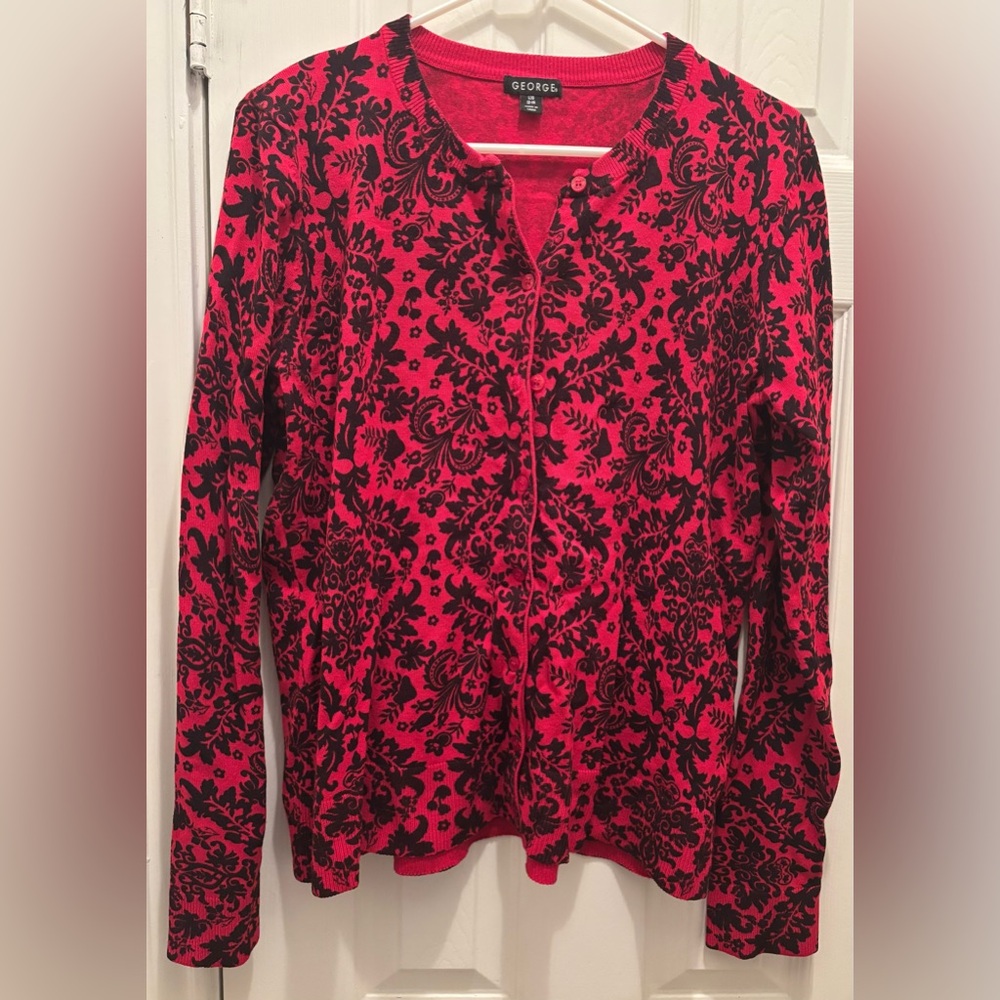 George Brand Red and Black Patterned Cardigan